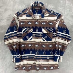 Marino Bay Natural Fleece Button Up Shirt Mens M Southwestern Aztec EUC